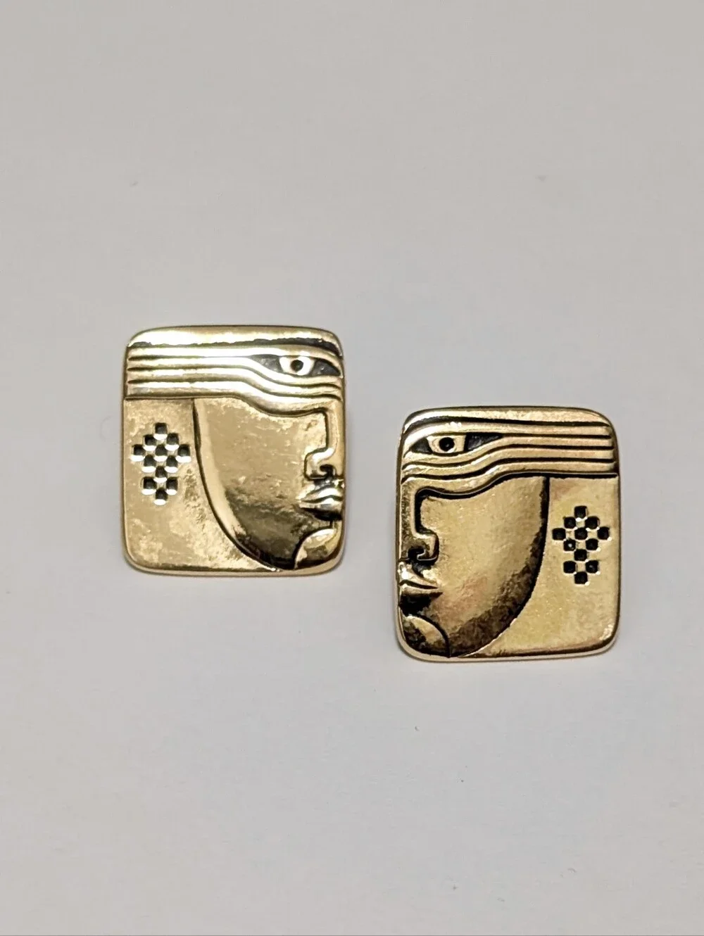 Laurel Burch Vayu Tribal Face Studs Earrings Gold Tone Price is firm